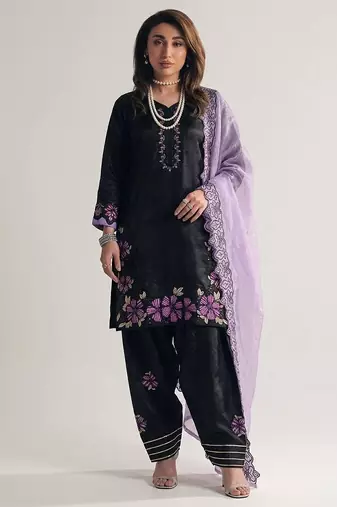 black roman silk festive kurta set