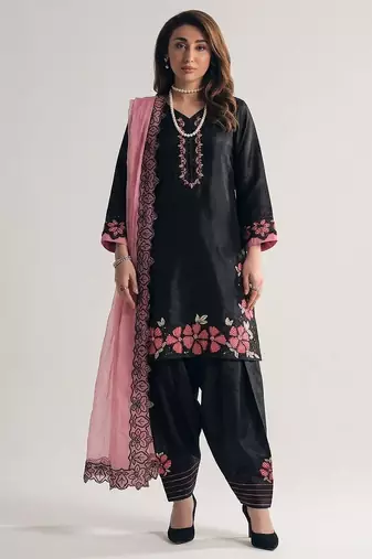 black roman silk festive kurta set