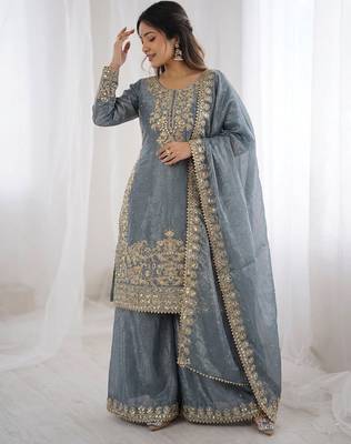 grey silk festive kurta set 1