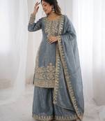 grey silk festive kurta set