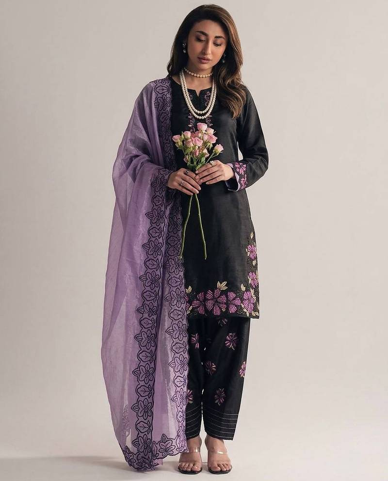 black roman silk festive kurta set