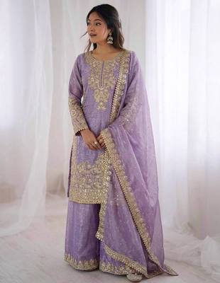 lavender silk festive kurta set 1