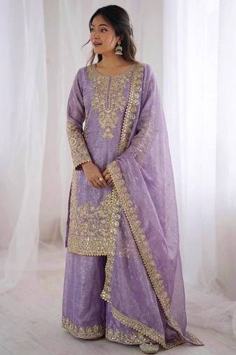 lavender silk festive kurta set
