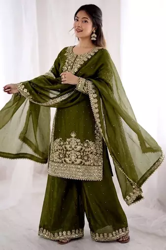 mehendi silk festive kurta set