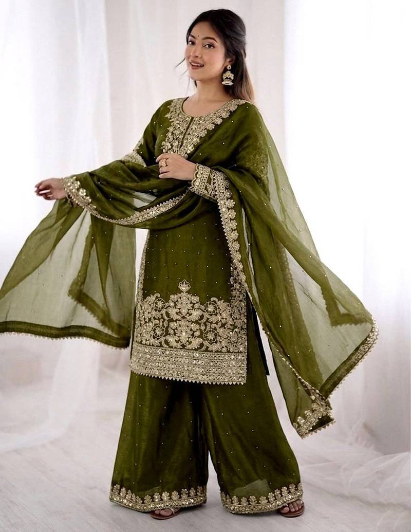 mehendi silk festive kurta set