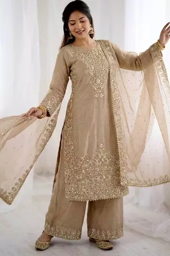 cream silk festive kurta set