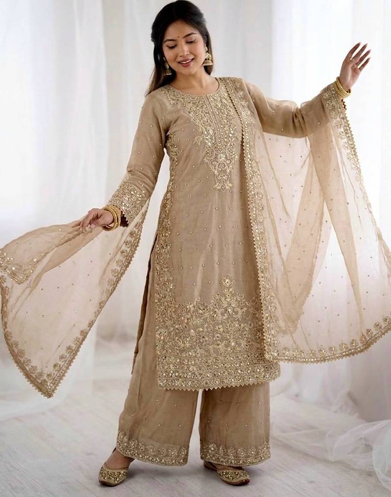 cream silk festive kurta set