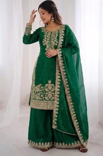 green silk festive kurta set