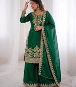 green silk festive kurta set