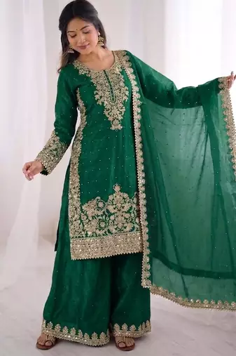 green silk festive kurta set