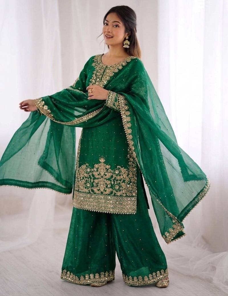 green silk festive kurta set