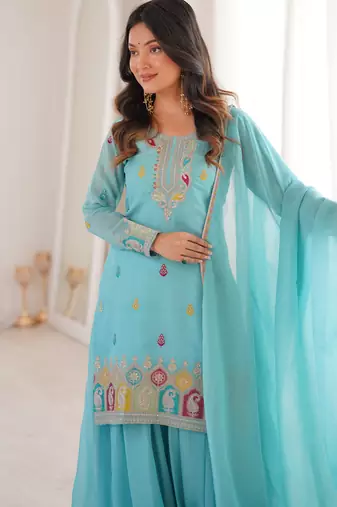 sky-blue festive kurta set