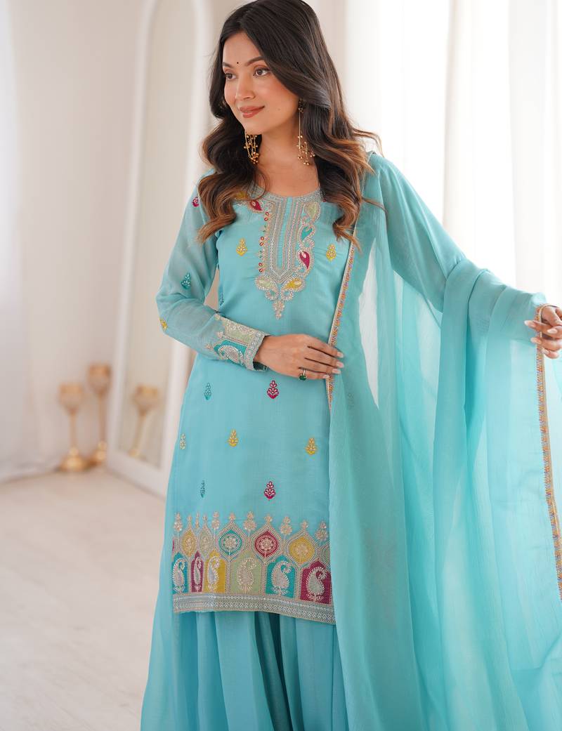 sky-blue festive kurta set