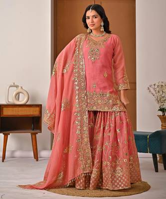 light-peach silk festive kurta set 1