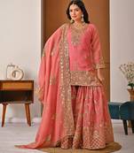 light-peach silk festive kurta set