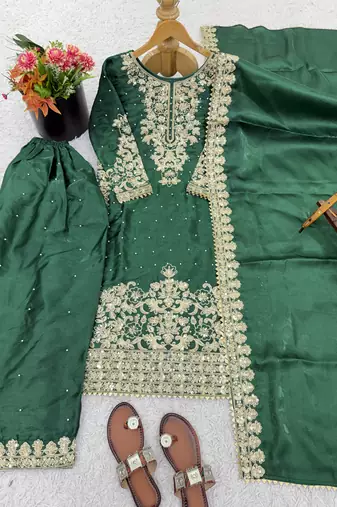 green silk festive kurta set
