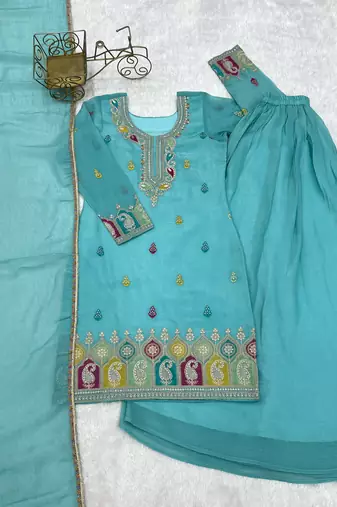 sky-blue festive kurta set