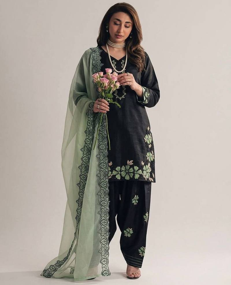 black roman silk festive kurta set