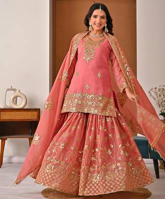 light-peach silk festive kurta set 2