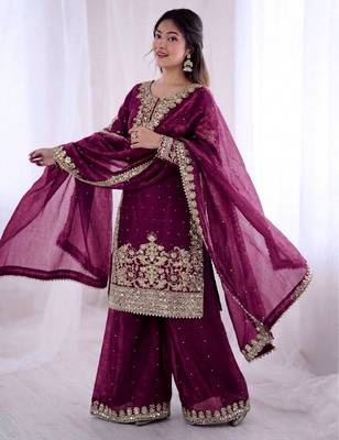 wine silk festive kurta set 2