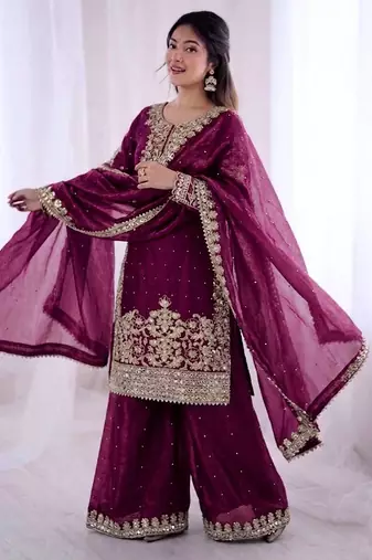 wine silk festive kurta set