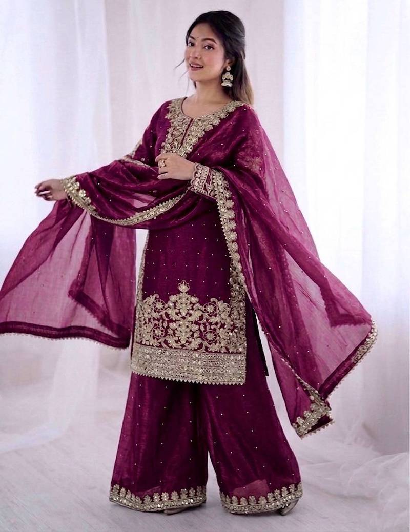 wine silk festive kurta set
