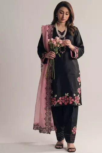 black roman silk festive kurta set