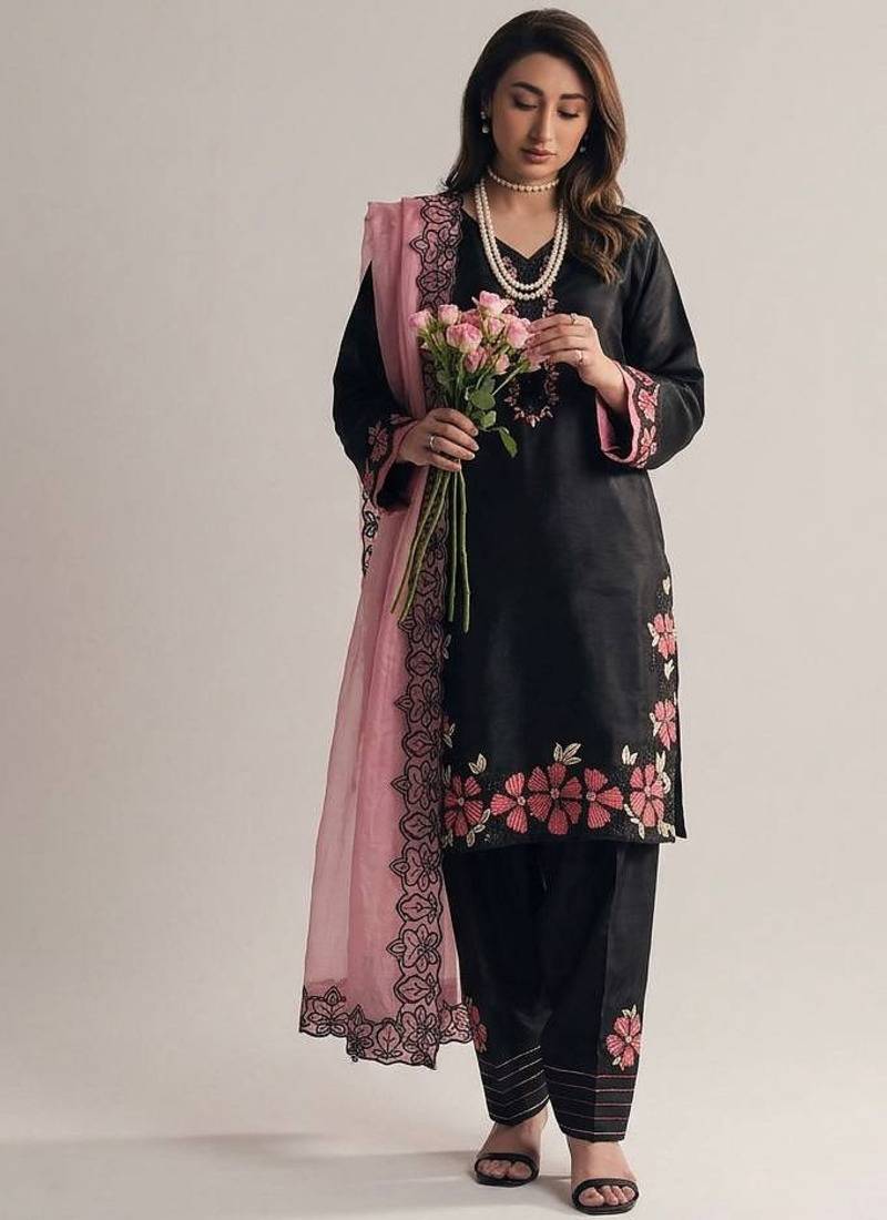 black roman silk festive kurta set