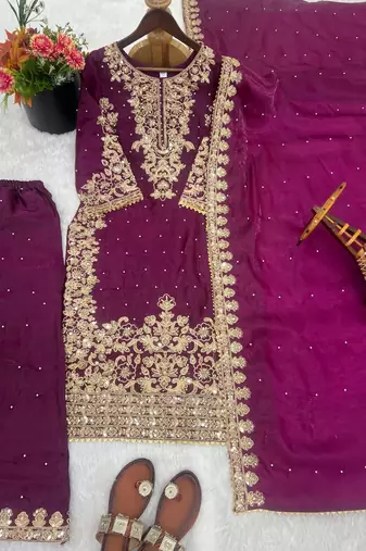 wine silk festive kurta set
