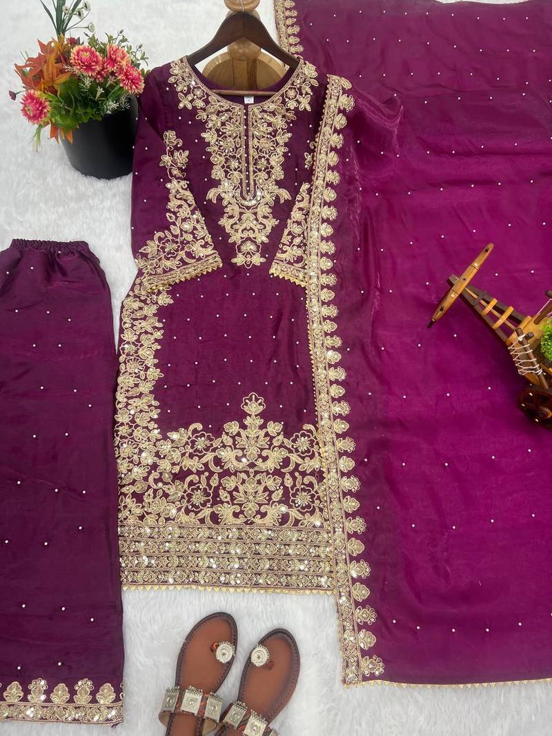 wine silk festive kurta set
