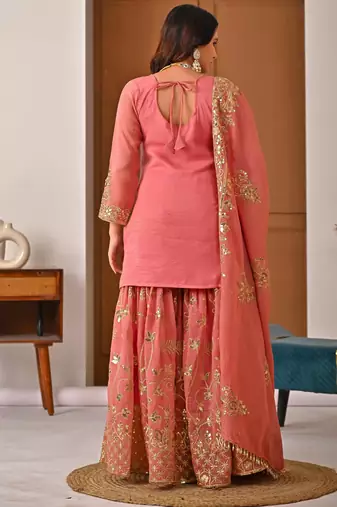 light-peach silk festive kurta set
