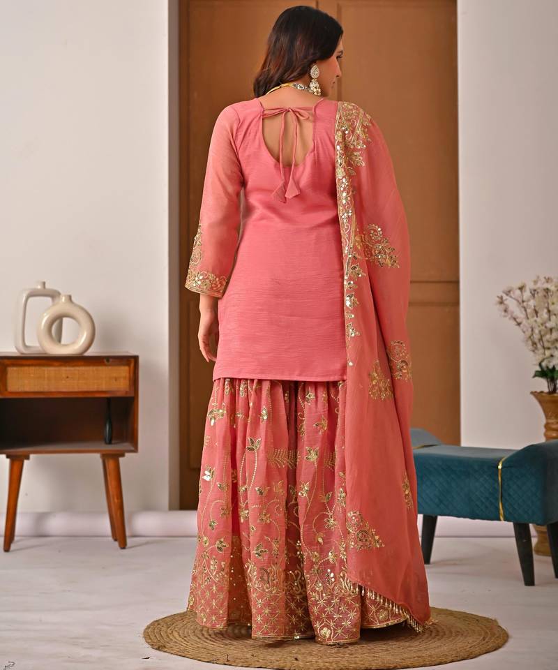 light-peach silk festive kurta set