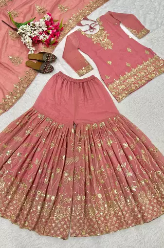 light-peach silk festive kurta set