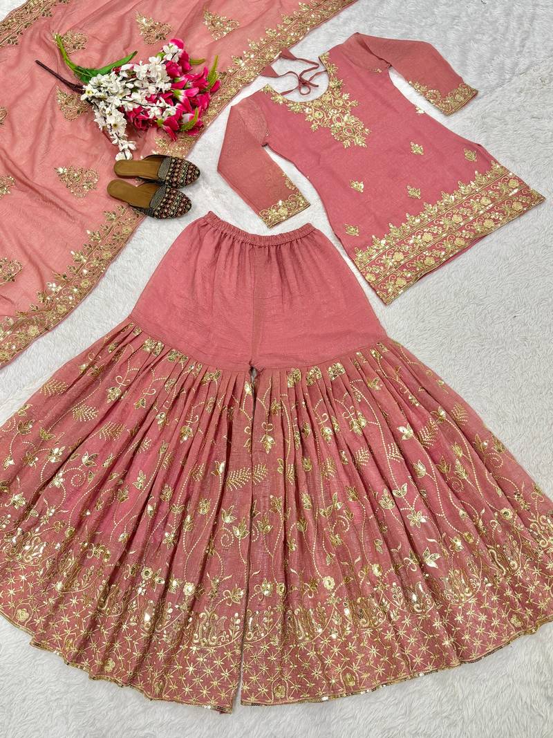 light-peach silk festive kurta set