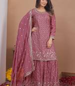 pink chinon festive kurta set