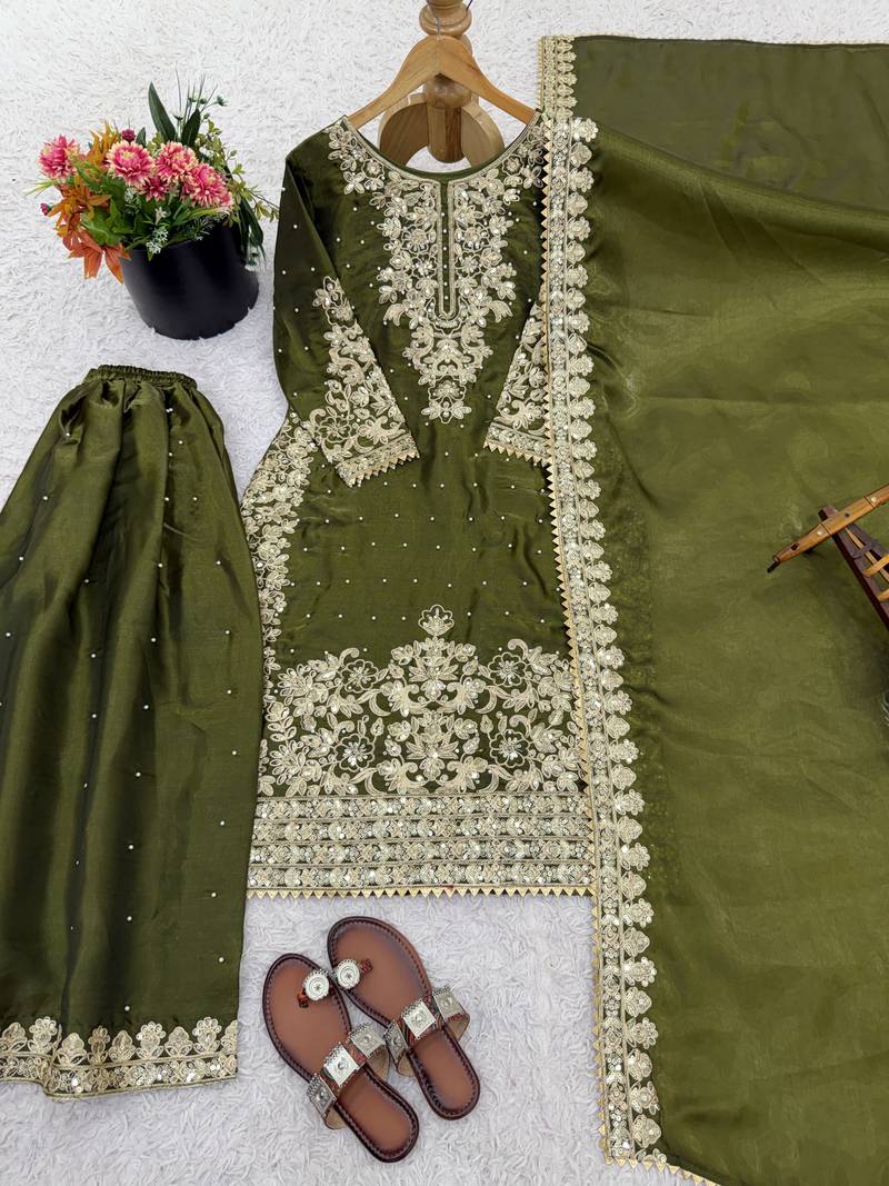 mehendi silk festive kurta set