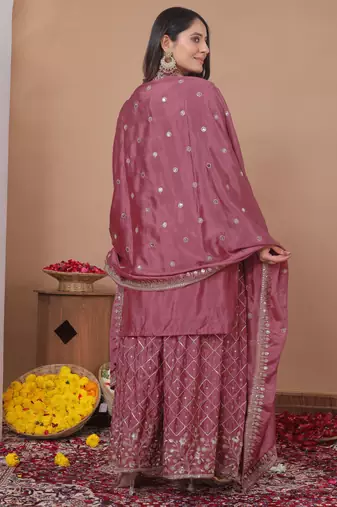 pink chinon festive kurta set