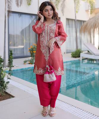 pink viscose festive top and bottom 1