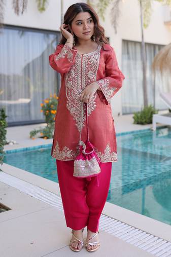 pink viscose festive top and bottom