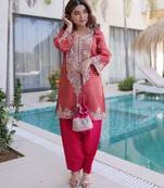 pink viscose festive top and bottom