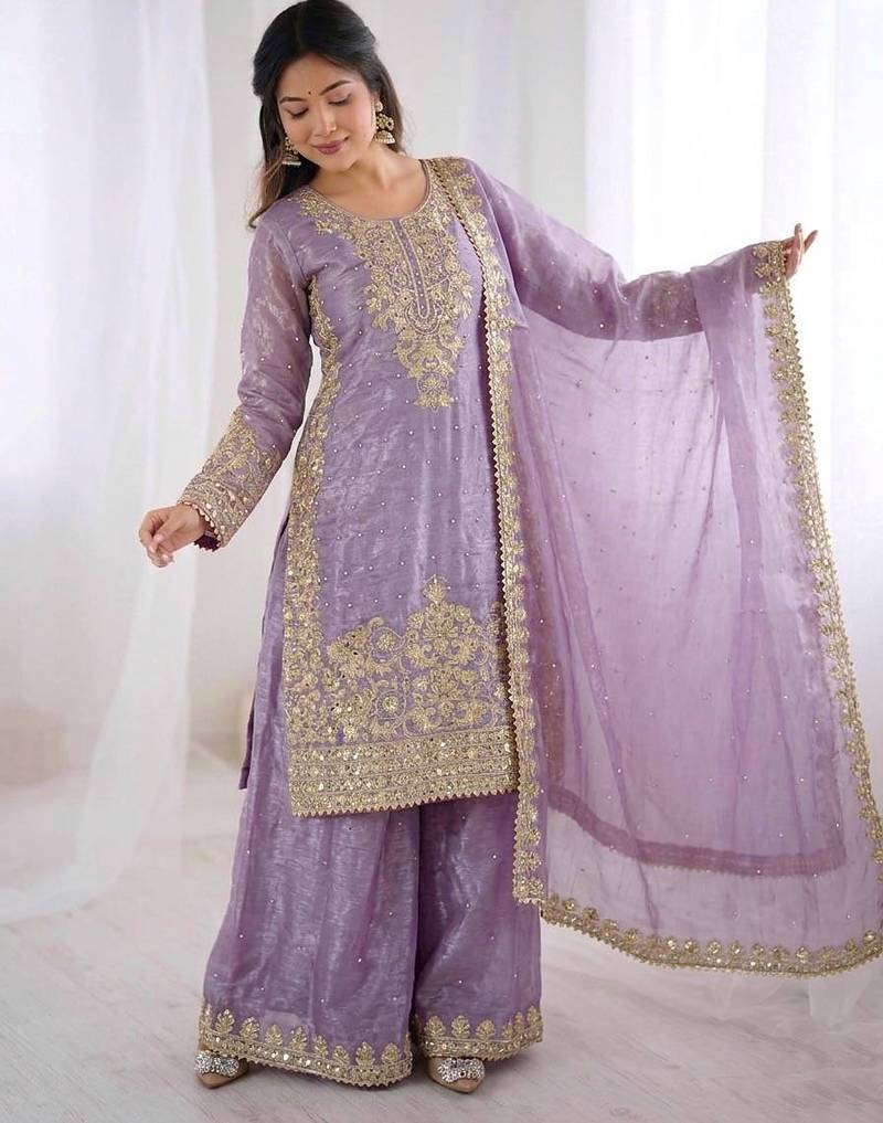 lavender silk festive kurta set