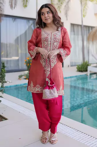 pink viscose festive top and bottom
