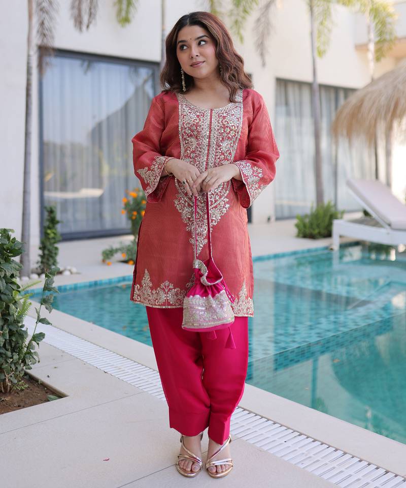 pink viscose festive top and bottom