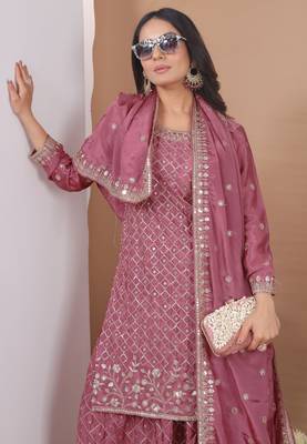 pink chinon festive kurta set 3