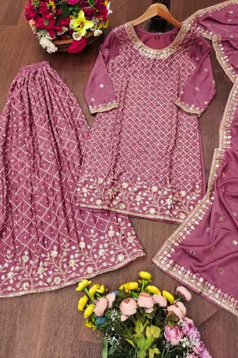 pink chinon festive kurta set