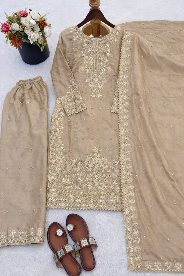 cream silk festive kurta set