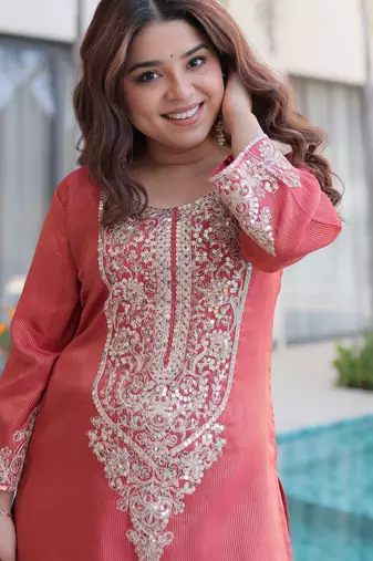pink viscose festive top and bottom