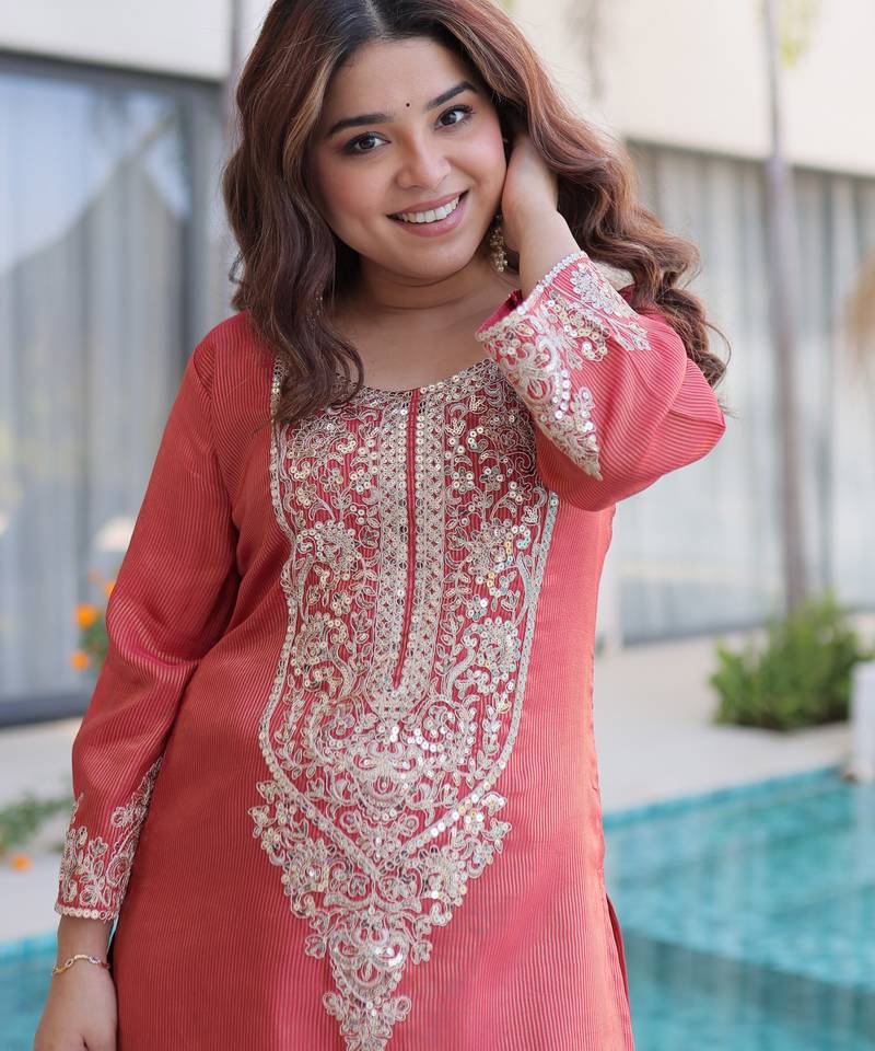 pink viscose festive top and bottom