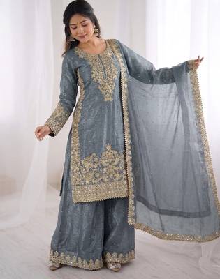 grey silk festive kurta set 2