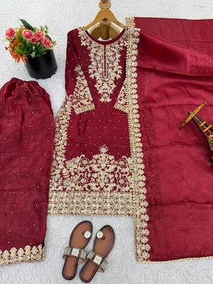 maroon silk festive kurta set 4